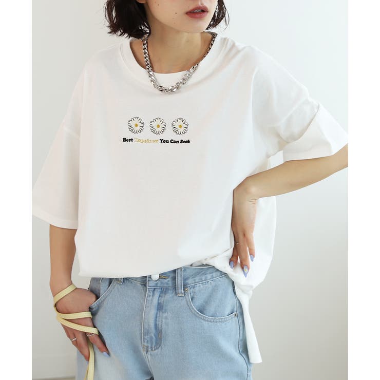 フラワー刺繍、バックロゴプリントチュニックTシャツ [品番：ADEW0003583]｜ad  thie（アドティエ）のレディースファッション通販｜SHOPLIST（ショップリスト）