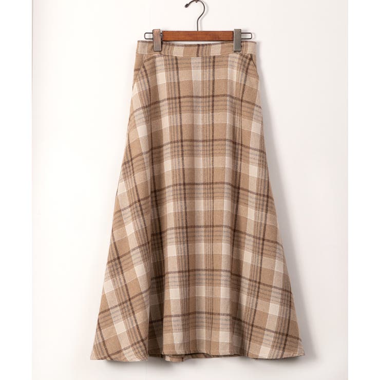 チェック柄フレアーロングスカート フリルスカート チェック[品番