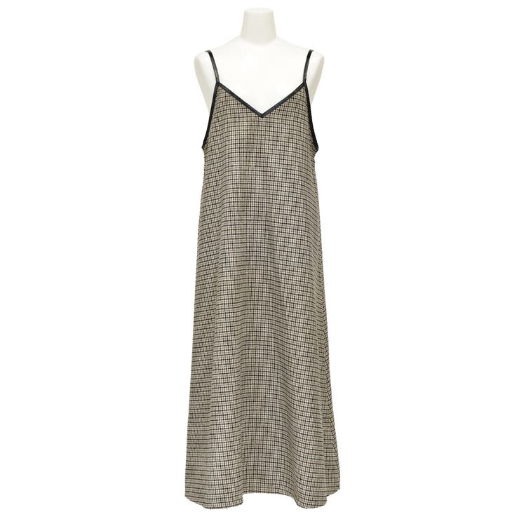 チェック柄マキシ丈キャミワンピース グレンチェック レトロ[品番