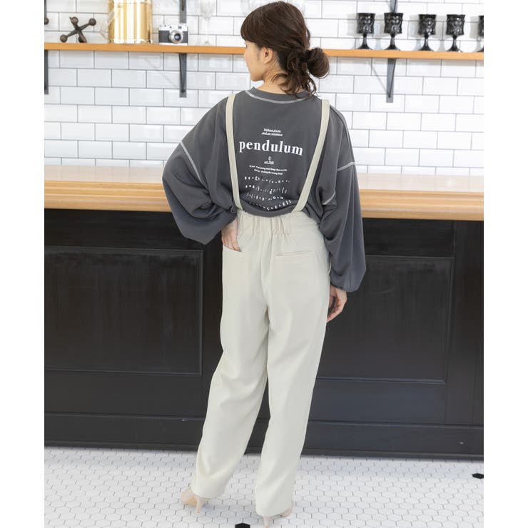 取外しサスペンダー付きタックテーパードパンツ ハイウエスト
