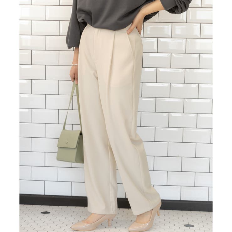 取外しサスペンダー付きタックテーパードパンツ ハイウエスト