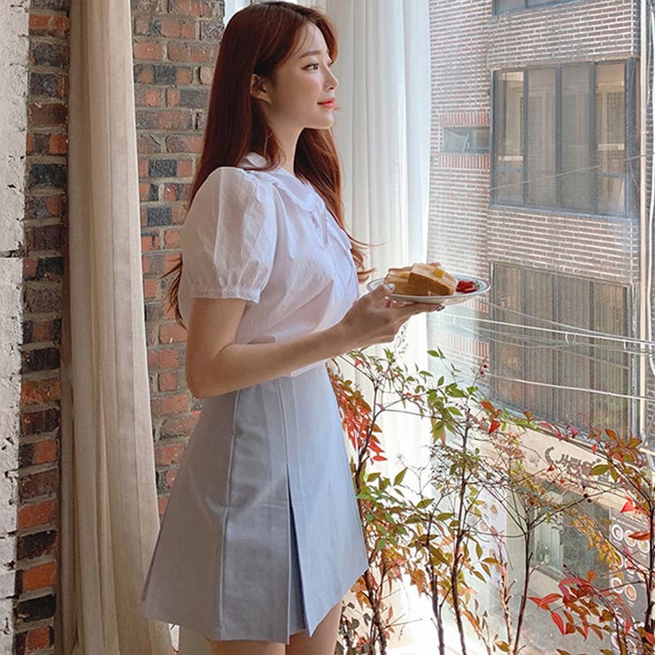 レース襟ブラウス レース素材 半袖[品番：ADEW0000610]｜ad thie