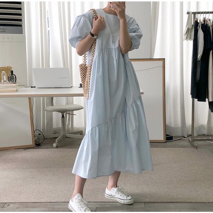 ティアード ワンピース 半袖 パフスリーブ フリル 白 チュニック 秋 冬 品番 Adew Ad Thie アドティエ のレディースファッション通販 Shoplist ショップリスト