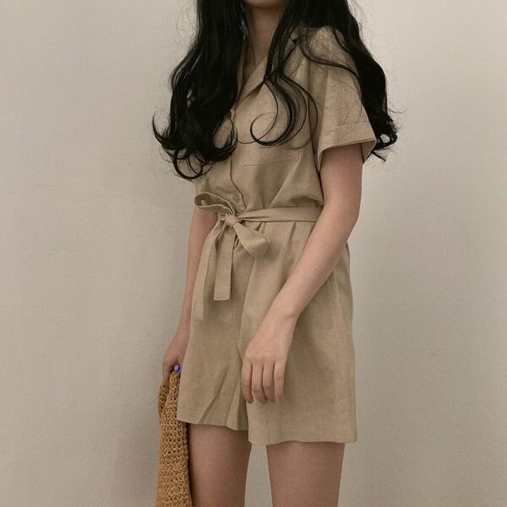 半袖 オールインワン サロペット ショートパンツ ワンピース リボン 