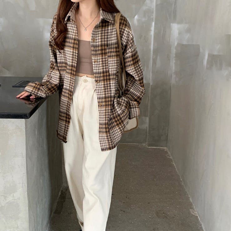 チェックシャツ オーバーサイズ ネルシャツ 起毛[品番：ADEW0000765