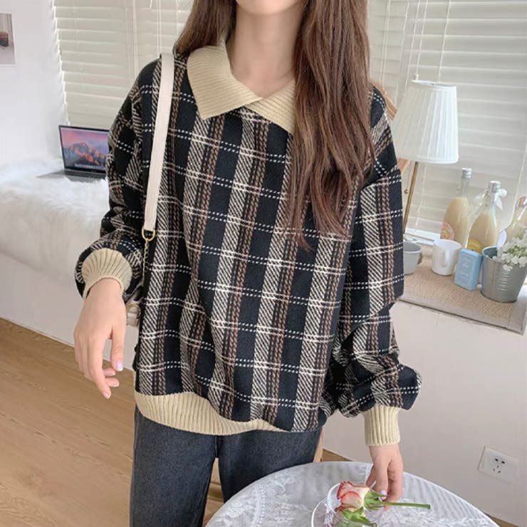 襟付きチェックプルオーバー[品番：ADEW0000769]｜ad thie（アドティエ