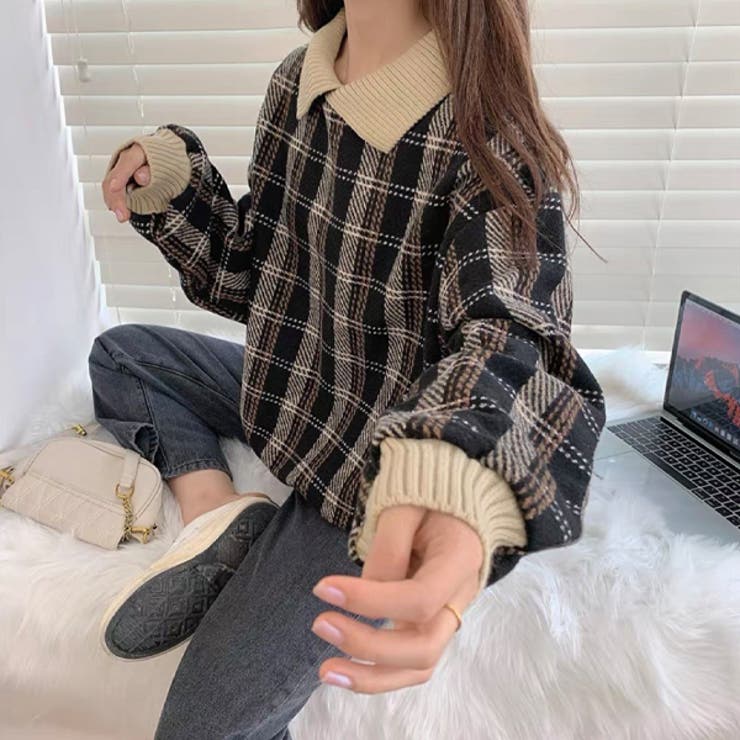 襟付きチェックプルオーバー[品番：ADEW0000769]｜ad thie（アドティエ