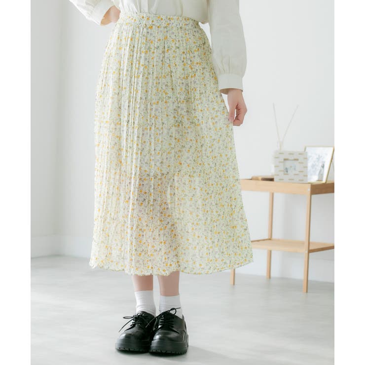 ロングスカート プリーツ 小花柄 シフォンタッチ ウエストゴム | ad thie | 詳細画像13 