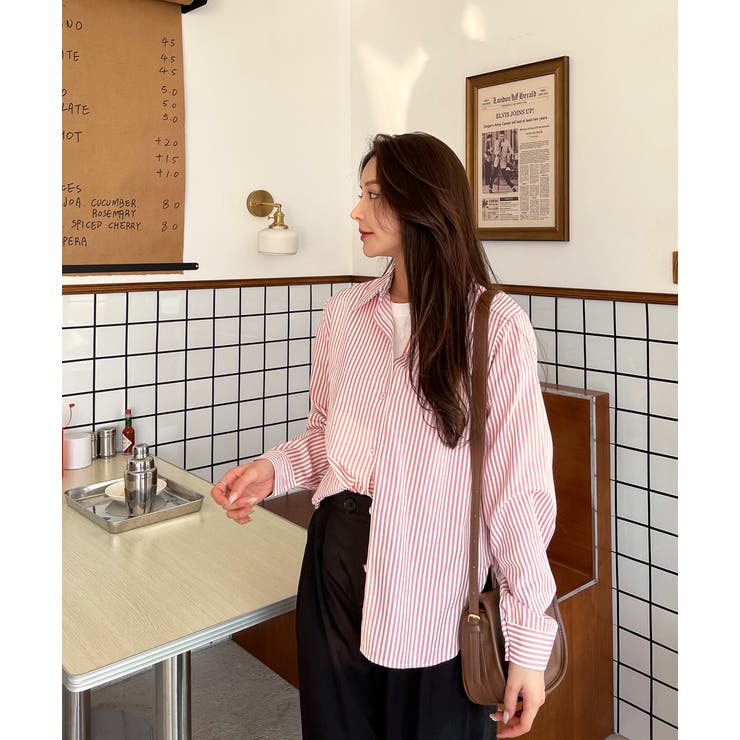 パステルカラー サイドスリット ストライプ柄シャツ | ad thie | 詳細画像10 