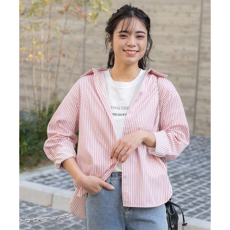 パステルカラー サイドスリット ストライプ柄シャツ | ad thie | 詳細画像12 