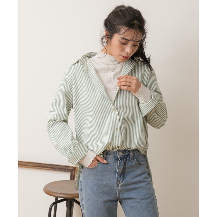 パステルカラー サイドスリット ストライプ柄シャツ | ad thie | 詳細画像16 