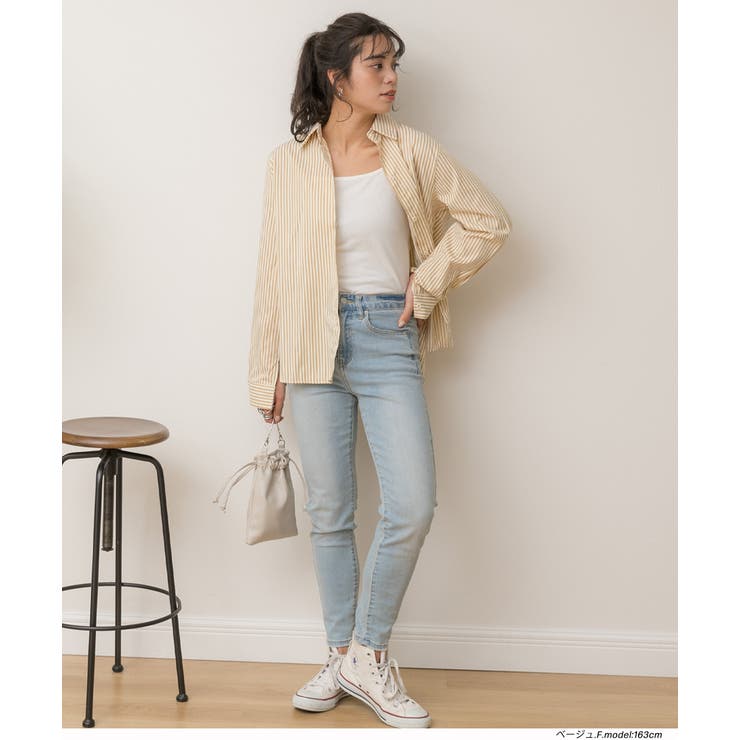 パステルカラー サイドスリット ストライプ柄シャツ | ad thie | 詳細画像22 