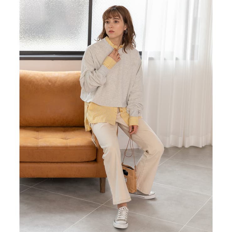 パステルカラー サイドスリット ストライプ柄シャツ | ad thie | 詳細画像38 