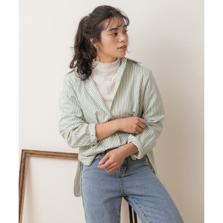 パステルカラー サイドスリット ストライプ柄シャツ[品番 パステルカラー サイドスリット ストライプ柄シャツ[品番