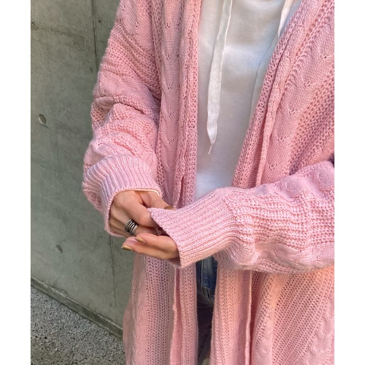 ニットカーディガン ケーブル ショールカラー[品番：ADEW0000805]｜ad