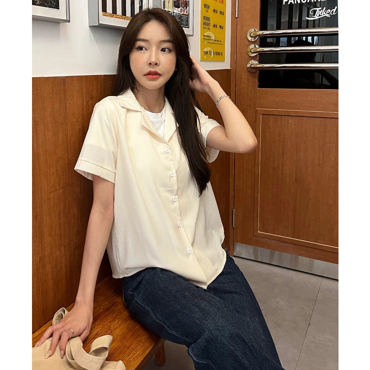 カラーシャツ 開襟 半袖 軽量 タック | ad thie | 詳細画像14 