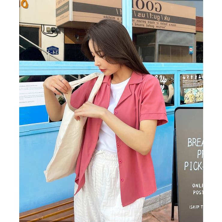ピンク | カラーシャツ 開襟 半袖 軽量 タック | ad thie