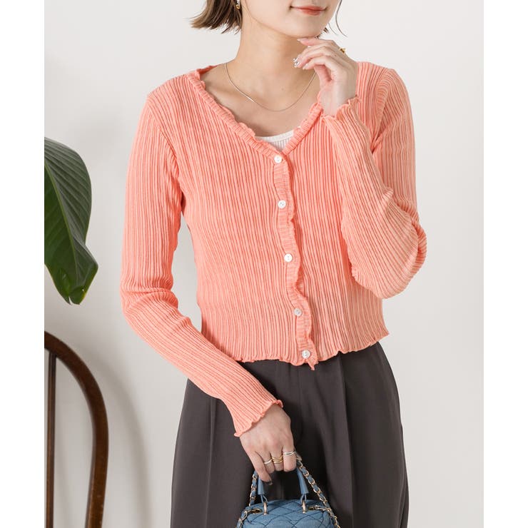 フリルメロー コンパクトリブカーディガン | ad thie | 詳細画像5 