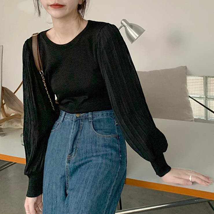 プリーツスリーブニット シフォン 切替 | ad thie | 詳細画像9 