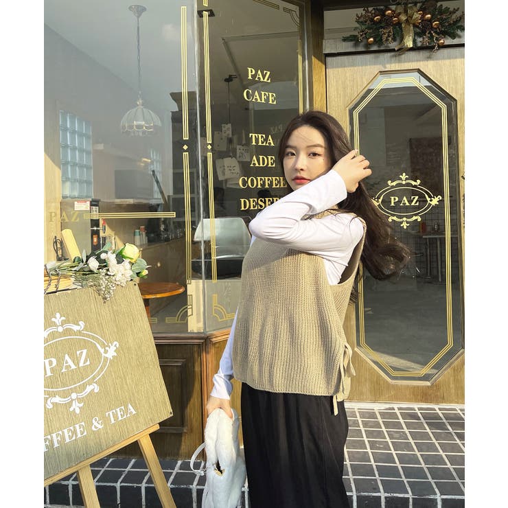 サイドリボンニットベスト [品番：ADEW0000892]｜ad thie（アドティエ