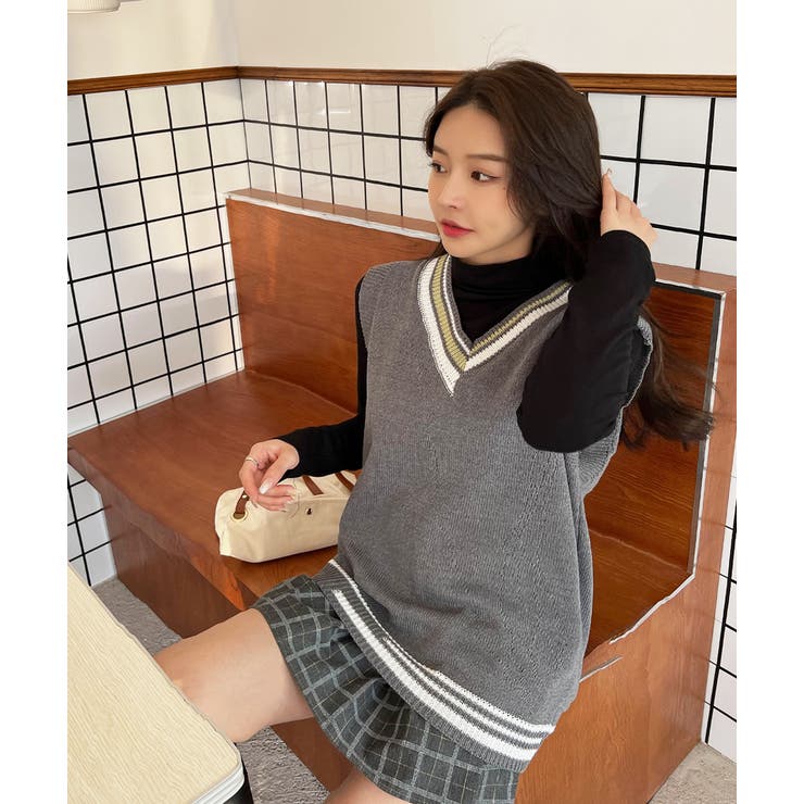 グレー | ラインビックベスト Vネック | ad thie
