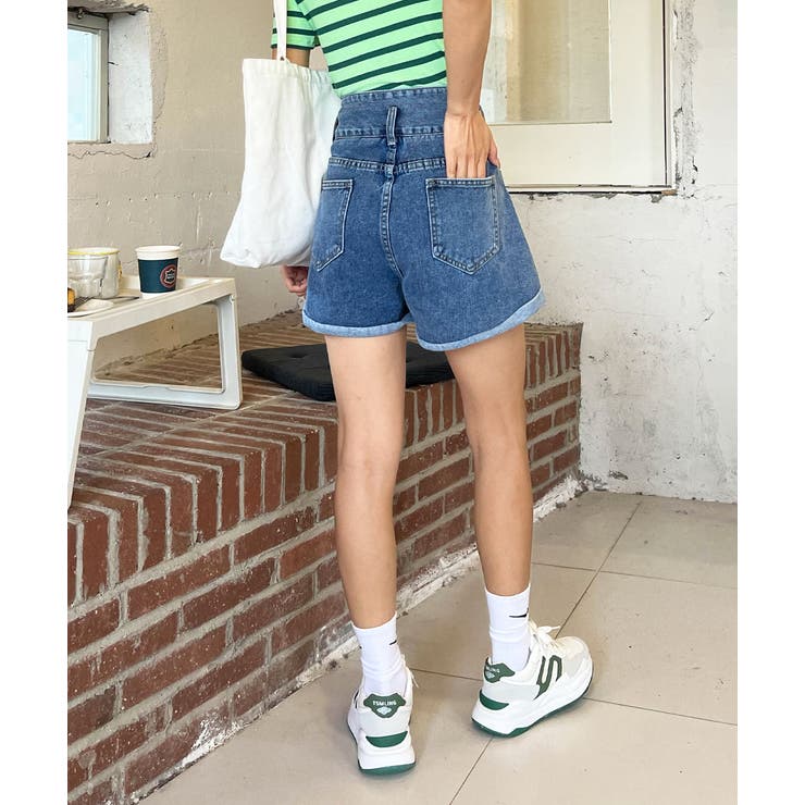 ハイウエスト 裾フレア ショートデニムパンツ[品番：ADEW0003630]｜ad