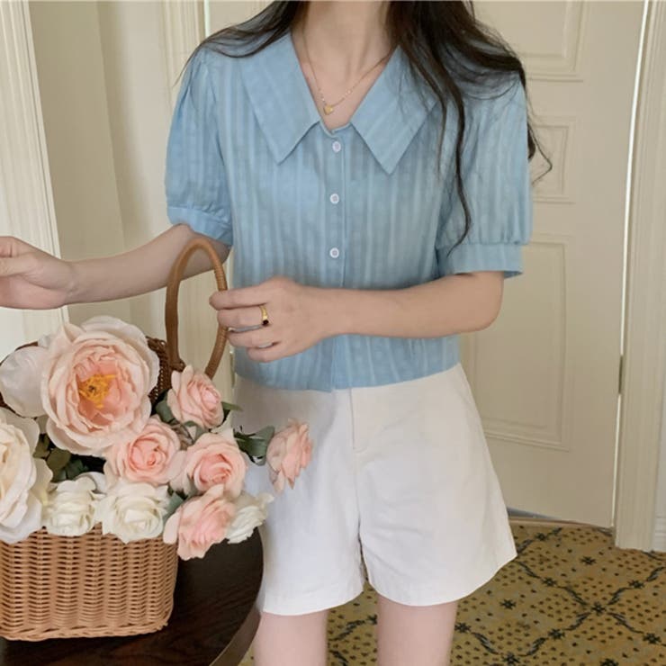 パフスリーブ ショート丈 ペールトーン ブラウス | ad thie | 詳細画像22 