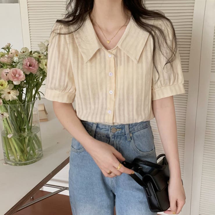 パフスリーブ ショート丈 ペールトーン ブラウス | ad thie | 詳細画像4 