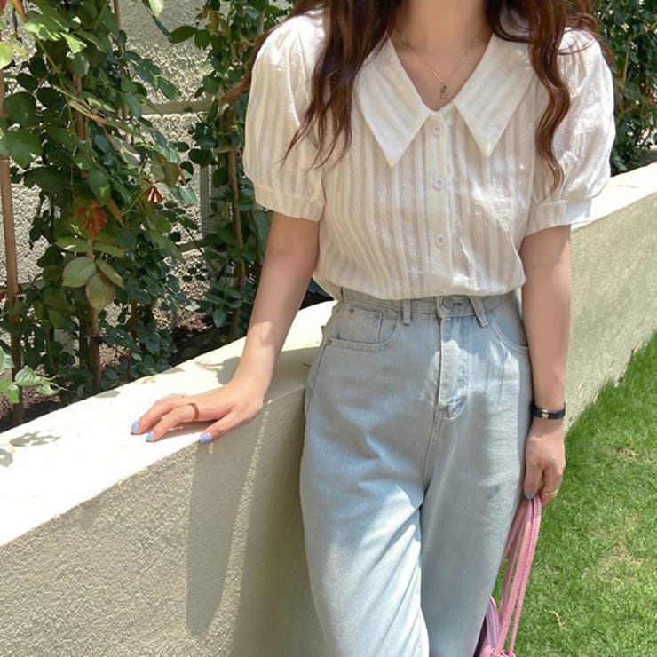 オフホワイト | パフスリーブ ショート丈 ペールトーン ブラウス | ad thie