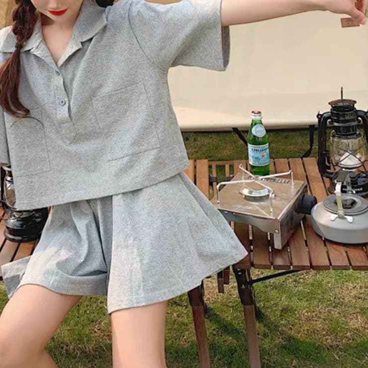 半袖ショート丈ポロとショートパンツセットアップ [品番