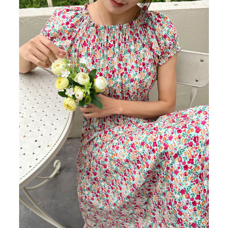 シャーリングティアード 小花柄2WAYワンピース | ad thie | 詳細画像14 