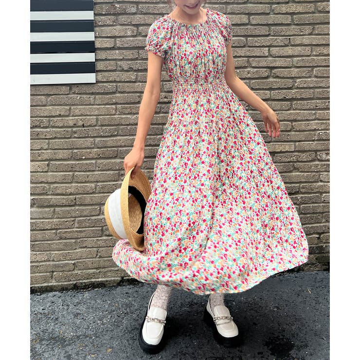 シャーリングティアード 小花柄2WAYワンピース | ad thie | 詳細画像15 