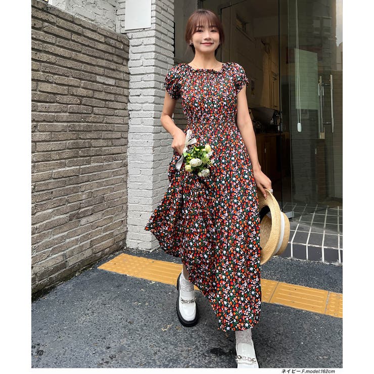 シャーリングティアード 小花柄2WAYワンピース | ad thie | 詳細画像2 