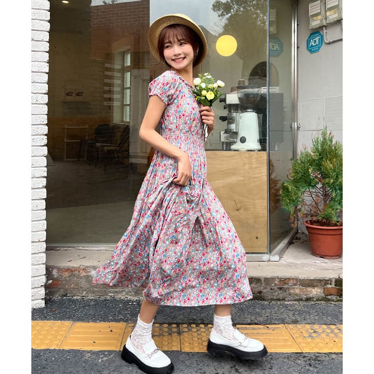 シャーリングティアード 小花柄2WAYワンピース | ad thie | 詳細画像6 