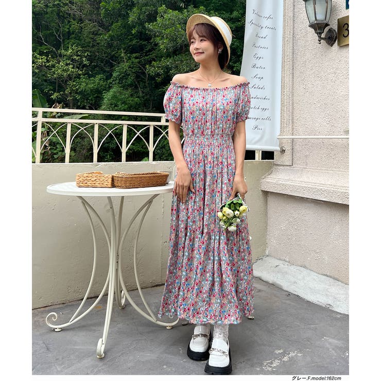 シャーリングティアード 小花柄2WAYワンピース[品番：ADEW0003635]｜ad 