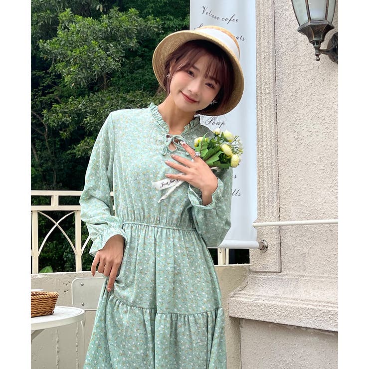 キャンディースリーブ小花柄長袖ワンピース | ad thie | 詳細画像11 