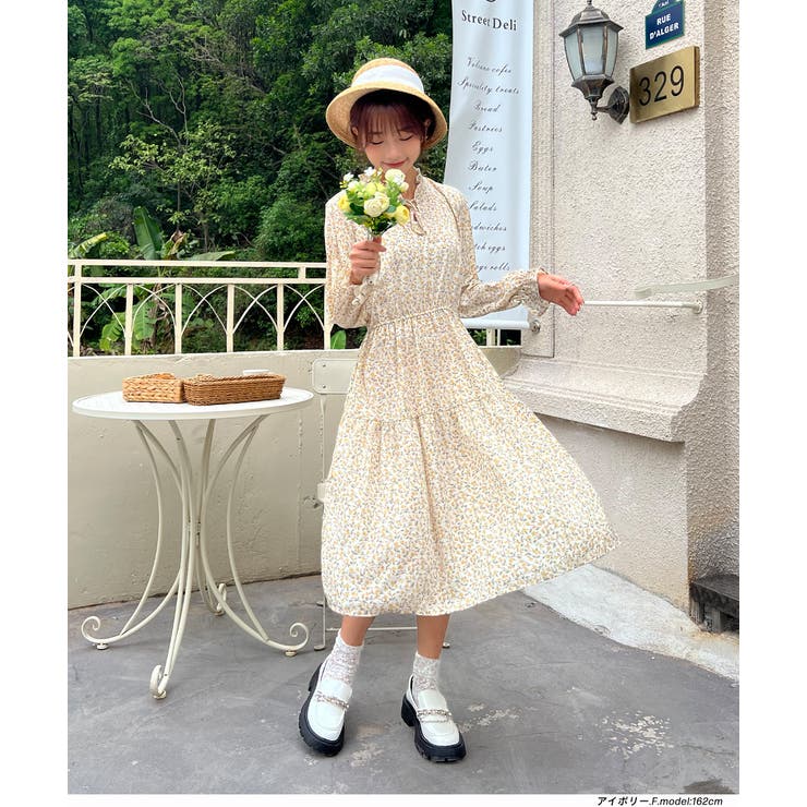 キャンディースリーブ小花柄長袖ワンピース[品番：ADEW0003578