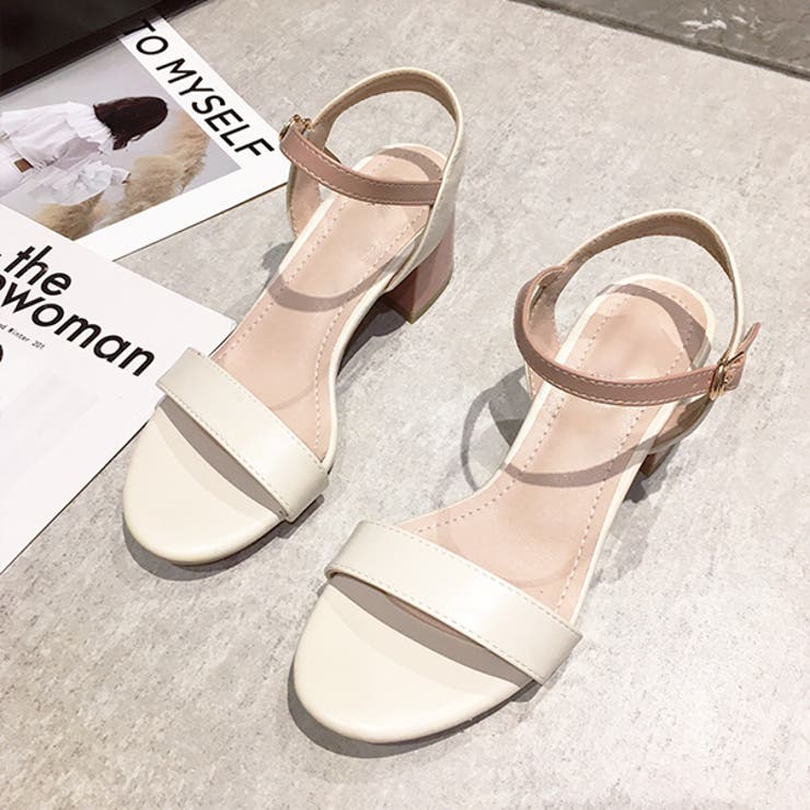 ピンク | アンクルストラップ 配色ヒールサンダル | ad thie
