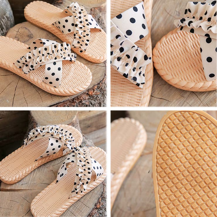 ドット フリルリボン フラットクロスサンダル[品番：ADEW0003636]｜ad