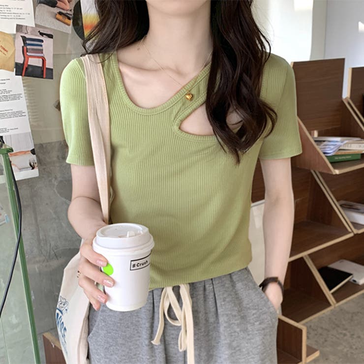 リブニット オープンショルダートップス | ad thie | 詳細画像2 