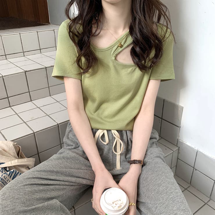 リブニット オープンショルダートップス | ad thie | 詳細画像4 