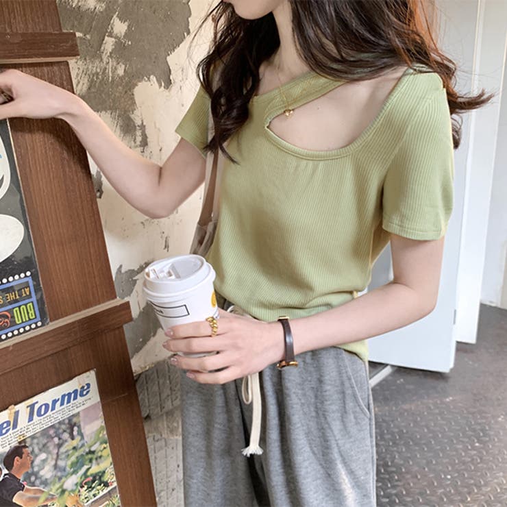 リブニット オープンショルダートップス | ad thie | 詳細画像5 