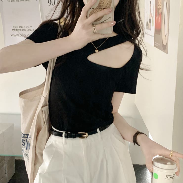 リブニット オープンショルダートップス | ad thie | 詳細画像6 