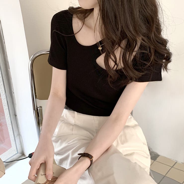 リブニット オープンショルダートップス | ad thie | 詳細画像7 