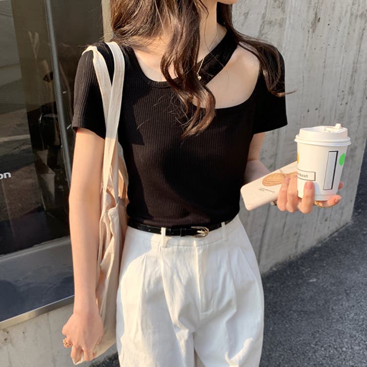 リブニット オープンショルダートップス | ad thie | 詳細画像8 