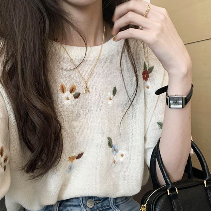 Brisa フラワー刺繍シアーニット ce017-43511-01b.jpg?basethum=225