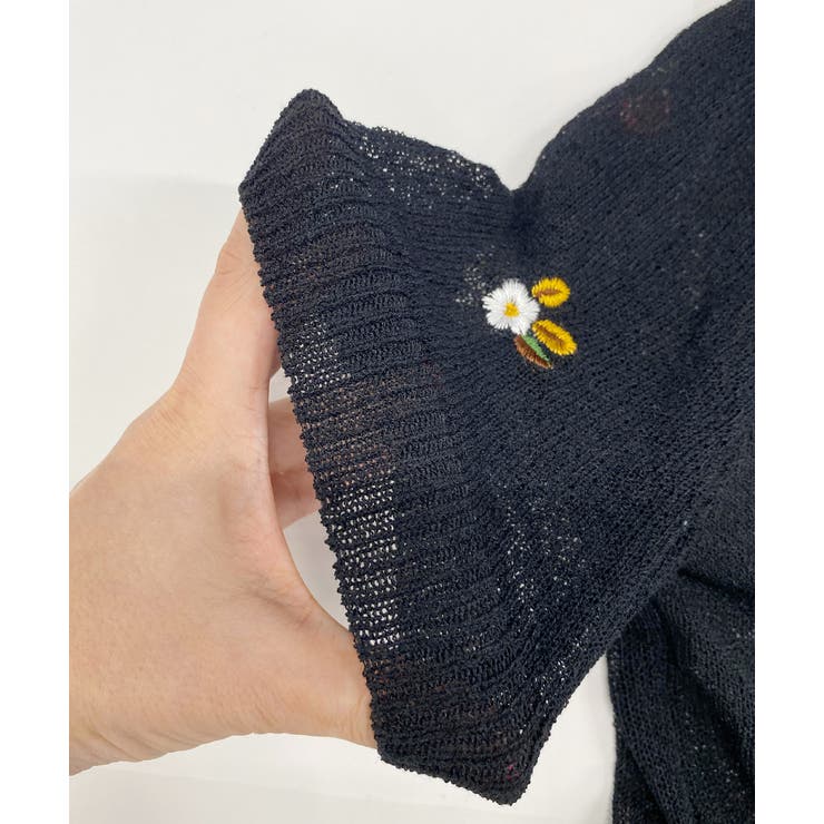 フラワー刺繍 シアーサマーニット[品番：ADEW0003729]｜ad thie