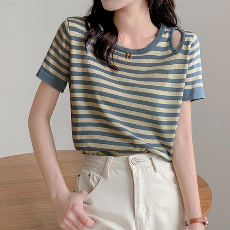 ちらっと肩見せ ボーダーサマーニット | ad thie | 詳細画像5 