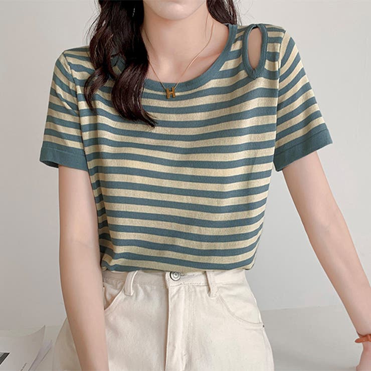 ちらっと肩見せ ボーダーサマーニット | ad thie | 詳細画像6 