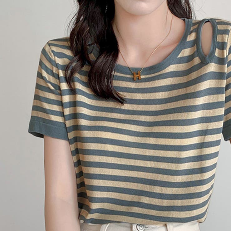 ちらっと肩見せ ボーダーサマーニット | ad thie | 詳細画像7 